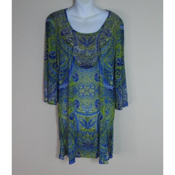 INC International Concepts Dresses & Skirts - INC International Concepts Women’s Tunic Top Blue Green Paisley Print Embellish